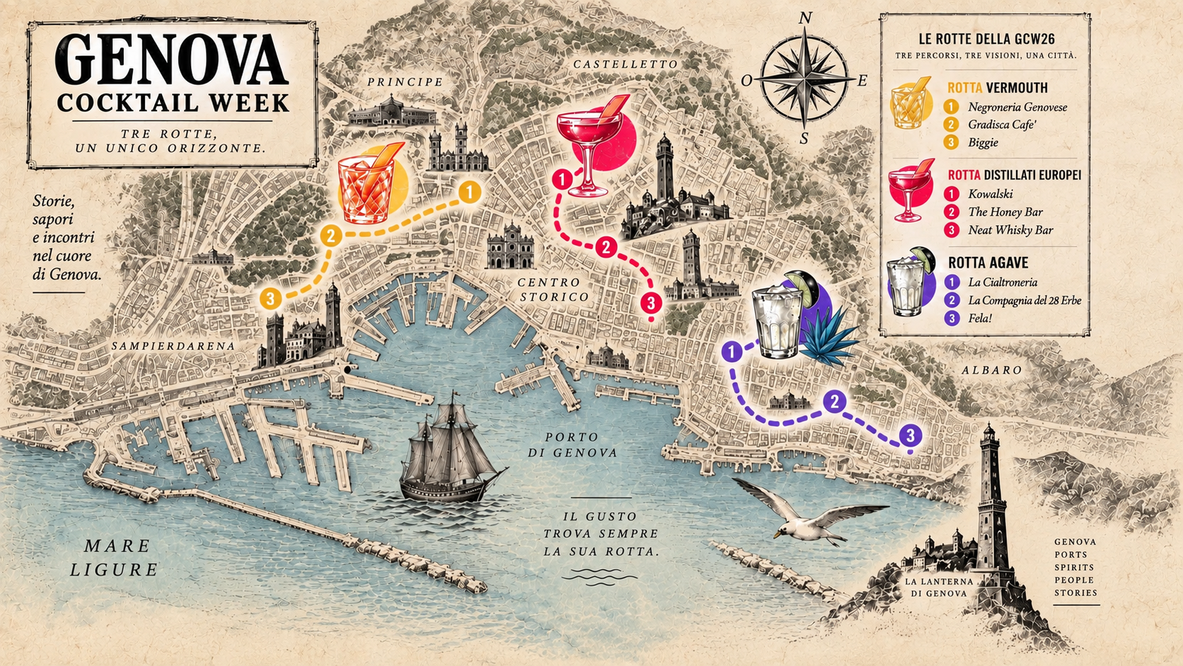 Mappa delle rotte Genova Cocktail Week 2026